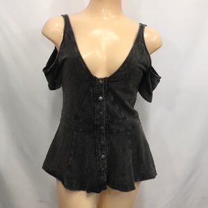 Free People Off Shoulder Acid Wash Top Size XS